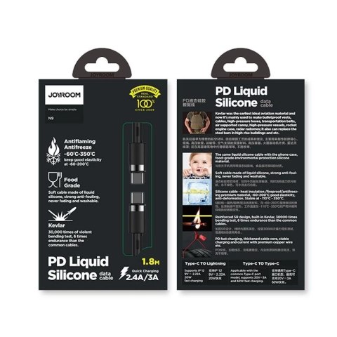 Joyroom wytrzymały kabel USB Typ C - USB Typ C 3A 1,8m czarny (S-1830N9)