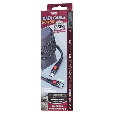 Remax LESU Series kabel do szybkiego ładowania USB Typ C - USB Typ C PD 65W 1m czarny (RC-195C-C)