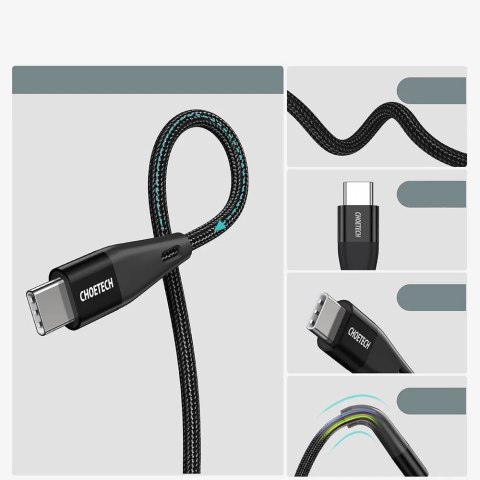 Choetech kabel przewód USB Typ C - USB Typ C Power Delivery 60W 3A 1,2m czarny (XCC-1003)