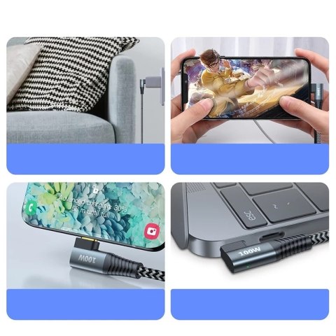 Joyroom kątowy kabel przewód USB Typ C - USB Typ C Power Delivery 100W 5A 1,5m szary (S-1550N12 C-C gray)