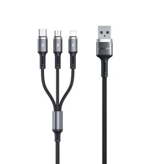 WK Design Gaming Series kabel 3w1 z końcówkami USB - USB Typ C / Lightning / micro USB 1,2m 3A czarny (WDC-150)