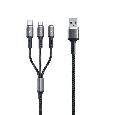 WK Design Gaming Series kabel 3w1 z końcówkami USB - USB Typ C / Lightning / micro USB 1,2m 3A czarny (WDC-150)