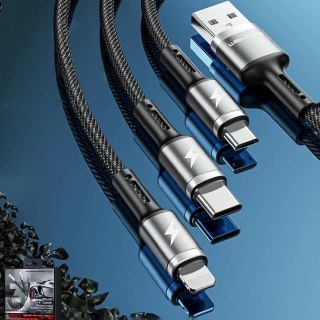 WK Design Gaming Series kabel 3w1 z końcówkami USB - USB Typ C / Lightning / micro USB 1,2m 3A czarny (WDC-150)