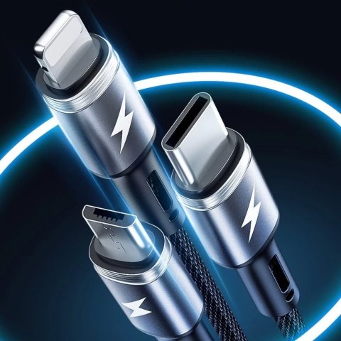 WK Design Gaming Series kabel 3w1 z końcówkami USB - USB Typ C / Lightning / micro USB 1,2m 3A czarny (WDC-150)