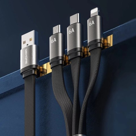 WK Design kabel 3w1 do szybkiego ładowania / transmisji danych USB - USB Typ C / Lightning / micro USB 6A biały (WDC-157th)