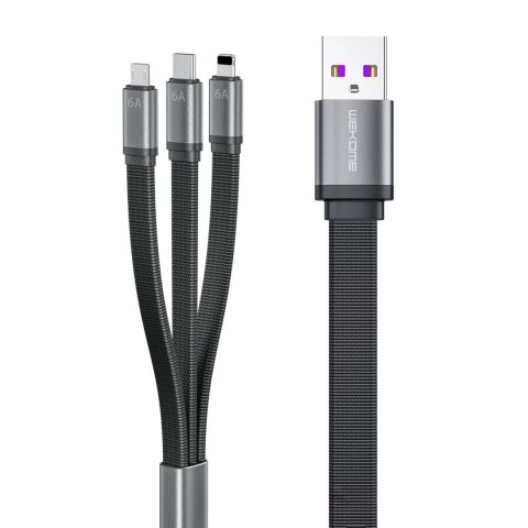 WK Design kabel 3w1 do szybkiego ładowania / transmisji danych USB - USB Typ C / Lightning / micro USB 6A czarny (WDC-157th)