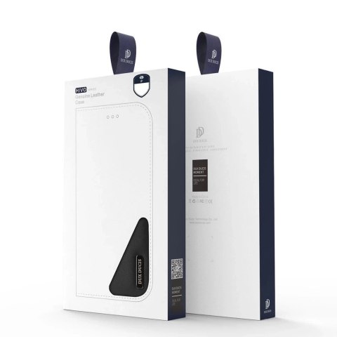 Dux Ducis Hivo skórzane etui z klapką pokrowiec ze skóry naturalnej portfel na karty i dokumenty iPhone 13 Pro Max niebieski