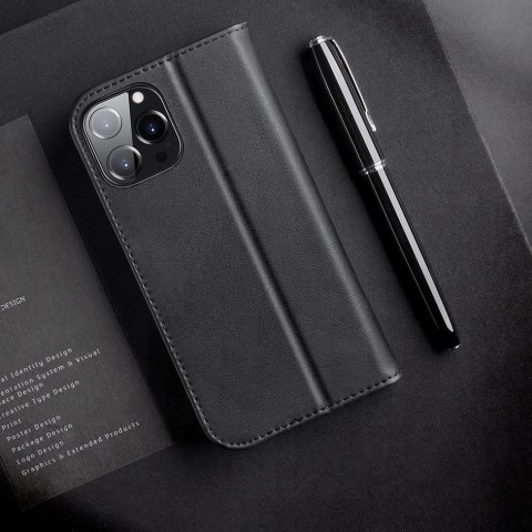 Dux Ducis Hivo skórzane etui z klapką pokrowiec ze skóry naturalnej portfel na karty i dokumenty iPhone 13 Pro Max niebieski