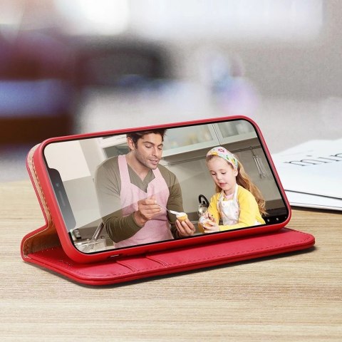 Dux Ducis Hivo skórzane etui z klapką pokrowiec ze skóry naturalnej portfel na karty i dokumenty iPhone 13 Pro Max niebieski