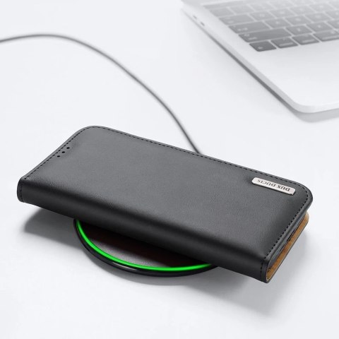 Dux Ducis Hivo skórzane etui z klapką pokrowiec ze skóry naturalnej portfel na karty i dokumenty iPhone 13 Pro Max niebieski