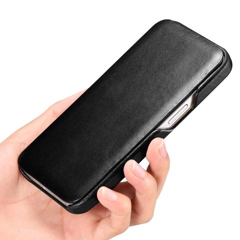 ICarer Curved Edge Vintage Folio skórzane etui pokrowiec ze skóry naturalnej iPhone 13 Pro Max czarny (RIX1304-BK)