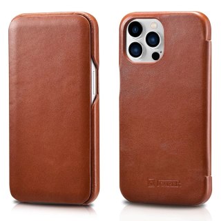 ICarer Curved Edge Vintage Folio skórzane etui pokrowiec ze skóry naturalnej iPhone 13 Pro brązowy (RIX1303-BN)