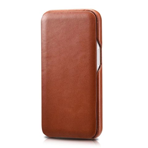 ICarer Curved Edge Vintage Folio skórzane etui pokrowiec ze skóry naturalnej iPhone 13 Pro brązowy (RIX1303-BN)