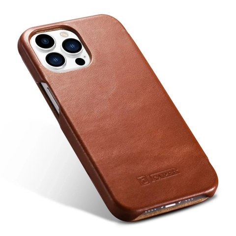 ICarer Curved Edge Vintage Folio skórzane etui pokrowiec ze skóry naturalnej iPhone 13 Pro brązowy (RIX1303-BN)