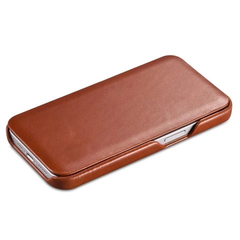 ICarer Curved Edge Vintage Folio skórzane etui pokrowiec ze skóry naturalnej iPhone 13 Pro brązowy (RIX1303-BN)