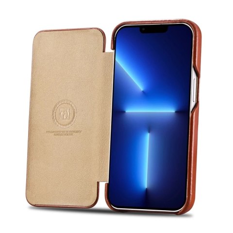 ICarer Curved Edge Vintage Folio skórzane etui pokrowiec ze skóry naturalnej iPhone 13 Pro brązowy (RIX1303-BN)