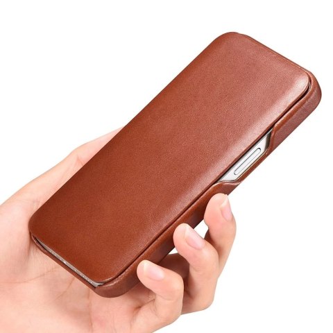 ICarer Curved Edge Vintage Folio skórzane etui pokrowiec ze skóry naturalnej iPhone 13 Pro brązowy (RIX1303-BN)