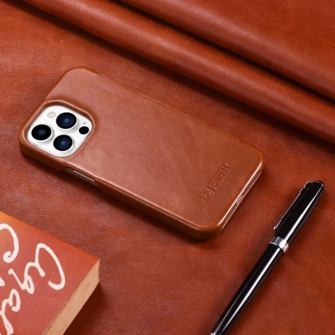ICarer Curved Edge Vintage Folio skórzane etui pokrowiec ze skóry naturalnej iPhone 13 Pro brązowy (RIX1303-BN)