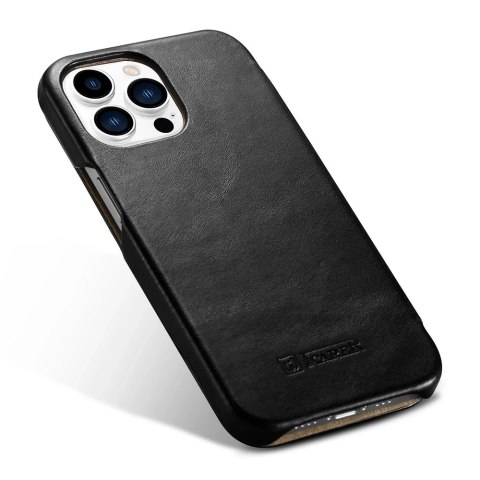 ICarer Curved Edge Vintage Folio skórzane etui pokrowiec ze skóry naturalnej iPhone 13 Pro czarny (RIX1303-BK)