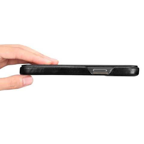 ICarer Curved Edge Vintage Folio skórzane etui pokrowiec ze skóry naturalnej iPhone 13 Pro czarny (RIX1303-BK)