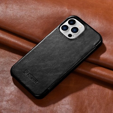ICarer Curved Edge Vintage Folio skórzane etui pokrowiec ze skóry naturalnej iPhone 13 Pro czarny (RIX1303-BK)