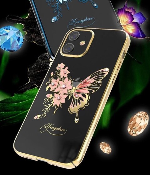 Kingxbar Butterfly Series błyszczące etui ozdobione oryginalnymi Kryształami Swarovskiego motyle iPhone 12 mini fioletowy