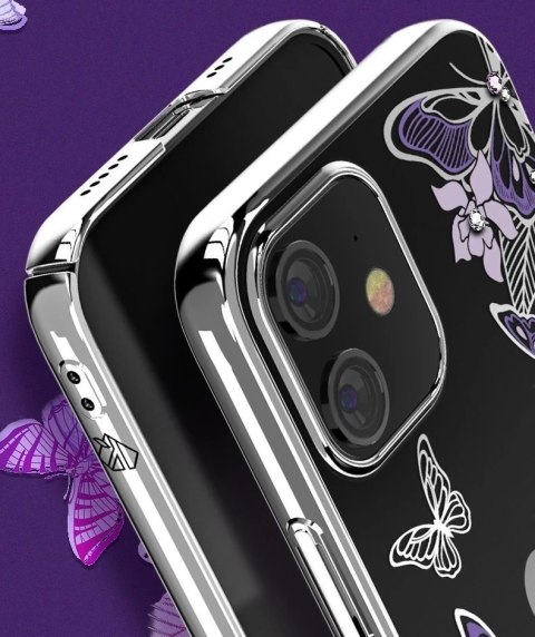 Kingxbar Butterfly Series błyszczące etui ozdobione oryginalnymi Kryształami Swarovskiego motyle iPhone 12 mini fioletowy