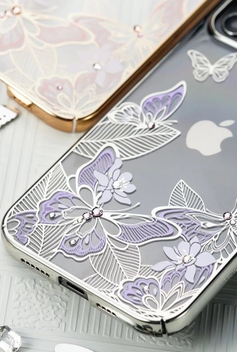 Kingxbar Butterfly Series błyszczące etui ozdobione oryginalnymi Kryształami Swarovskiego motyle iPhone 12 mini fioletowy