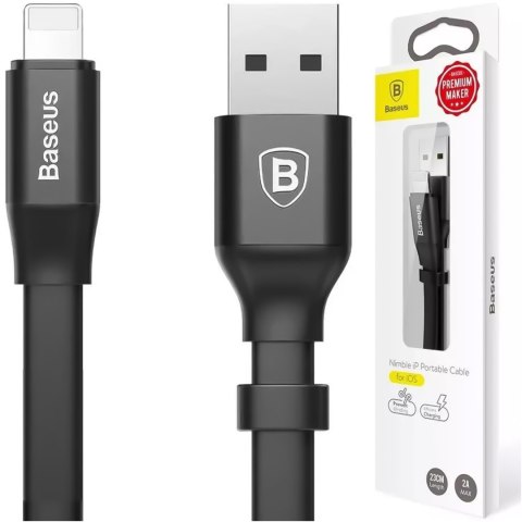 Kabel USB do Lightning do Apple iPhone płaski mocny przewód Baseus Nimble Cable 23cm Czarny