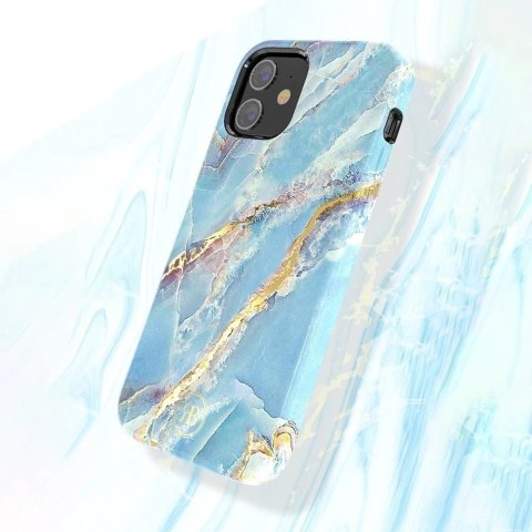 Kingxbar Marble Series eleganckie etui pokrowiec z nadrukiem marmur iPhone 12 Pro Max białobłękitny