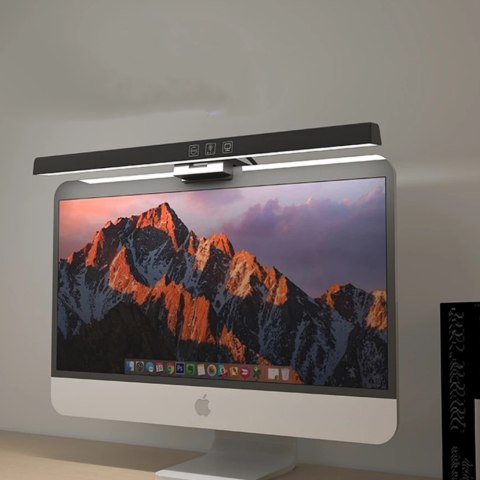 Lampa lampka LED biurkowa nad monitor, komputer, ekran LCD regulowana listwa czarna