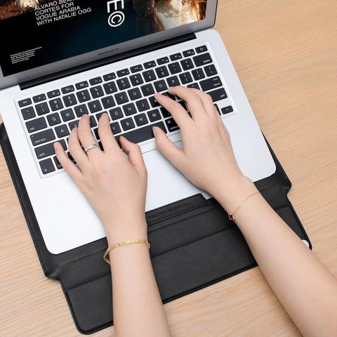 Nillkin 2w1 pokrowiec na MacBooka 14'' etui torba na laptopa podstawka czarno-biały