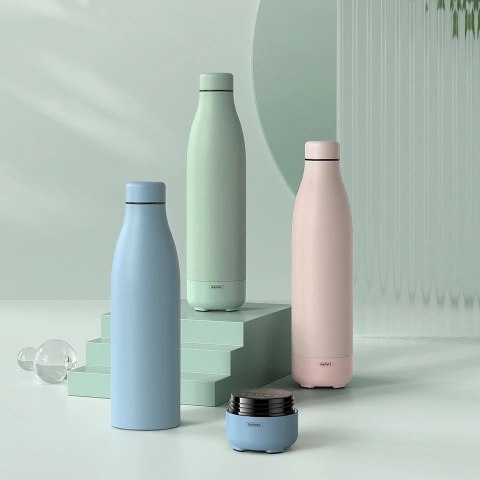 Remax bezprzewodowy głośnik bluetooth 5.0 z termosem kubkiem termicznym 500ml różowy (RB-M5)