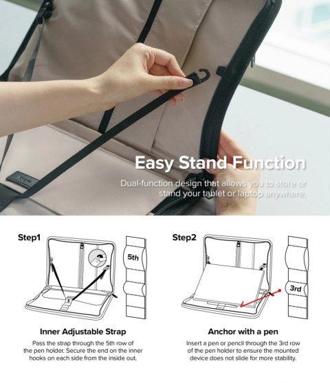 Ringke Smart Zip Pouch uniwersalne etui na laptopa tablet (do 13'') podstawka torba organizer beżowy