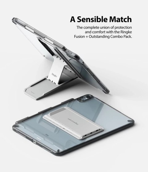 Ringke Fusion Combo Outstanding sztywne etui z żelową ramką do iPad Air 2020 + samoprzylepna podstawka szary (FC485R39)