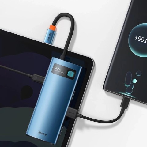 Baseus Metal Gleam 6w1 wielofunkcyjny hub USB Typ C - USB Typ C Power Delivery 100W / HDMI 4K 30Hz / 3x USB 3.2 Gen 1 / RJ45 1Gb