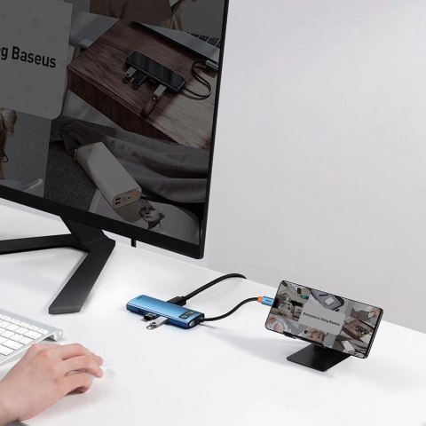 Baseus Metal Gleam 6w1 wielofunkcyjny hub USB Typ C - USB Typ C Power Delivery 100W / HDMI 4K 30Hz / 3x USB 3.2 Gen 1 / RJ45 1Gb