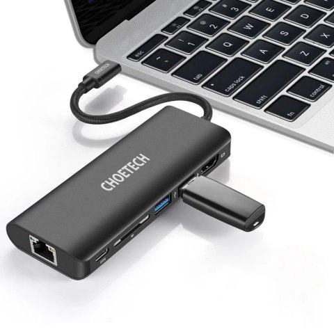 Choetech stacja dokująca adapter hub USB Typ C 6w1 100W PD czarny (HUB-M05)
