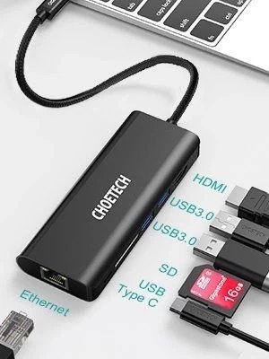 Choetech stacja dokująca adapter hub USB Typ C 6w1 100W PD czarny (HUB-M05)