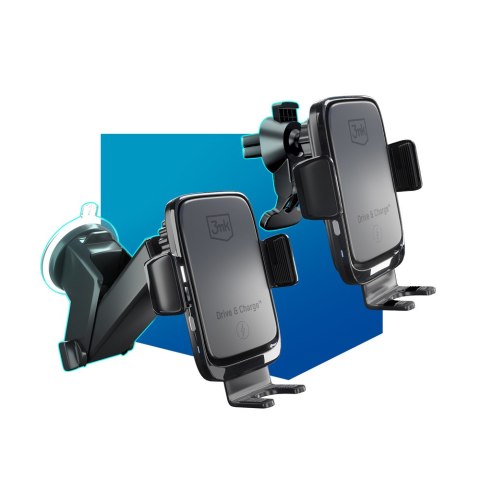 Uchwyt samochodowy z ładowarką indukcyjną na telefon 3mk Drive&Charge na szybę kokpit