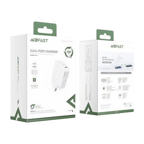 Acefast szybka ładowarka sieciowa USB / USB Typ C 32W Power Delivery wtyczka UK biały (A8 UK white)