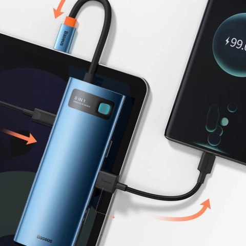 Baseus Metal Gleam 8w1 wielofunkcyjny HUB USB Typ C - USB Typ C Power Delivery 100W / HDMI 4K 30Hz / czytnik kart SD i microSD /