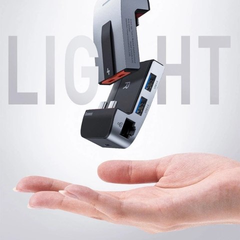 Baseus podstawka wielofunkcyjny HUB USB Typ C - USB 3.0 / RJ45 / 3,5 mm mini jack / HDMI / USB Typ C / Thunderbolt 3 do MacBook 