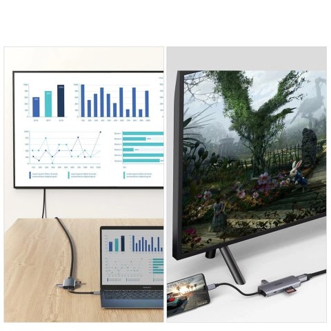 Choetech 7w1 wielofunkcyjny HUB USB Typ C - 3x USB 3.2 Gen 1 / czytnik kart SD i TF / HDMI 4K 30Hz / USB Typ C szary (HUB-M19 gr