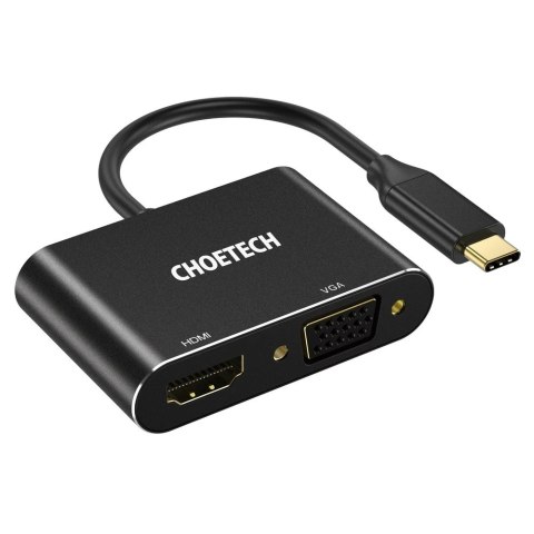 Choetech adapter przejściówka rozdzielacz ze złącza USB Typ C (męski) na HDMI (żeński) 4K 60Hz / VGA (żeński) FullHD 1080p 60Hz 