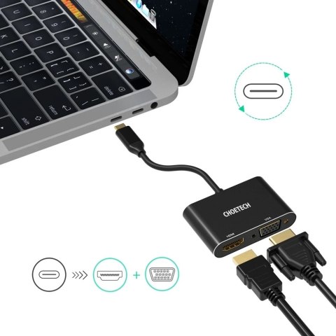 Choetech adapter przejściówka rozdzielacz ze złącza USB Typ C (męski) na HDMI (żeński) 4K 60Hz / VGA (żeński) FullHD 1080p 60Hz 