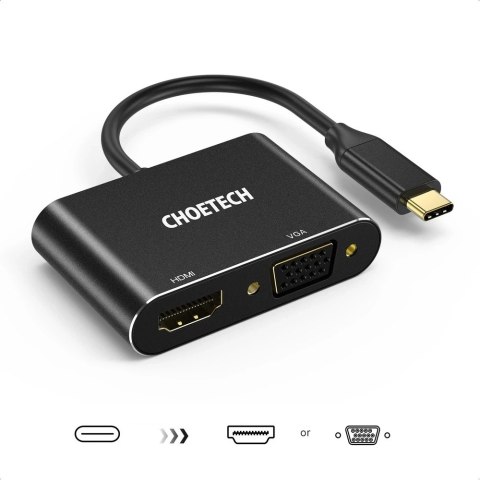 Choetech adapter przejściówka rozdzielacz ze złącza USB Typ C (męski) na HDMI (żeński) 4K 60Hz / VGA (żeński) FullHD 1080p 60Hz 