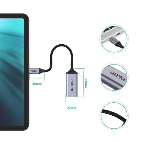 Choetech jednokierunkowy kabel przejściówka z USB Typ C (męski) do Display Port (żeński) 4K 0,2m szary (HUB-H11)