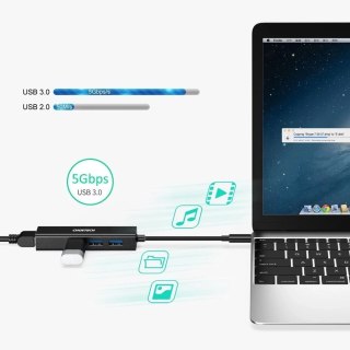 Choetech wielofunkcyjny HUB 4w1 USB Typ C 3x USB 3.0 / Ethernet RJ-45 szary (HUB-U02BK)