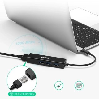 Choetech wielofunkcyjny HUB 4w1 USB Typ C 3x USB 3.0 / Ethernet RJ-45 szary (HUB-U02BK)